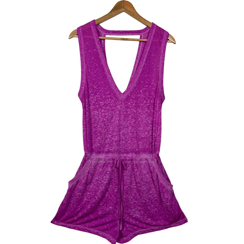 Becca Beach Date Romper Cover Up Womens M Pink Space Dye V Neck Boho Resort Wear